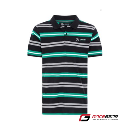 Mercedes AMG Petronas Mens Striped 2021 Polo Shirt Racegear