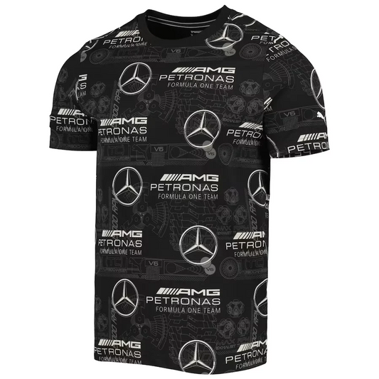 Mercedes AMG Petronas F1 Mens AOP T-Shirt Black