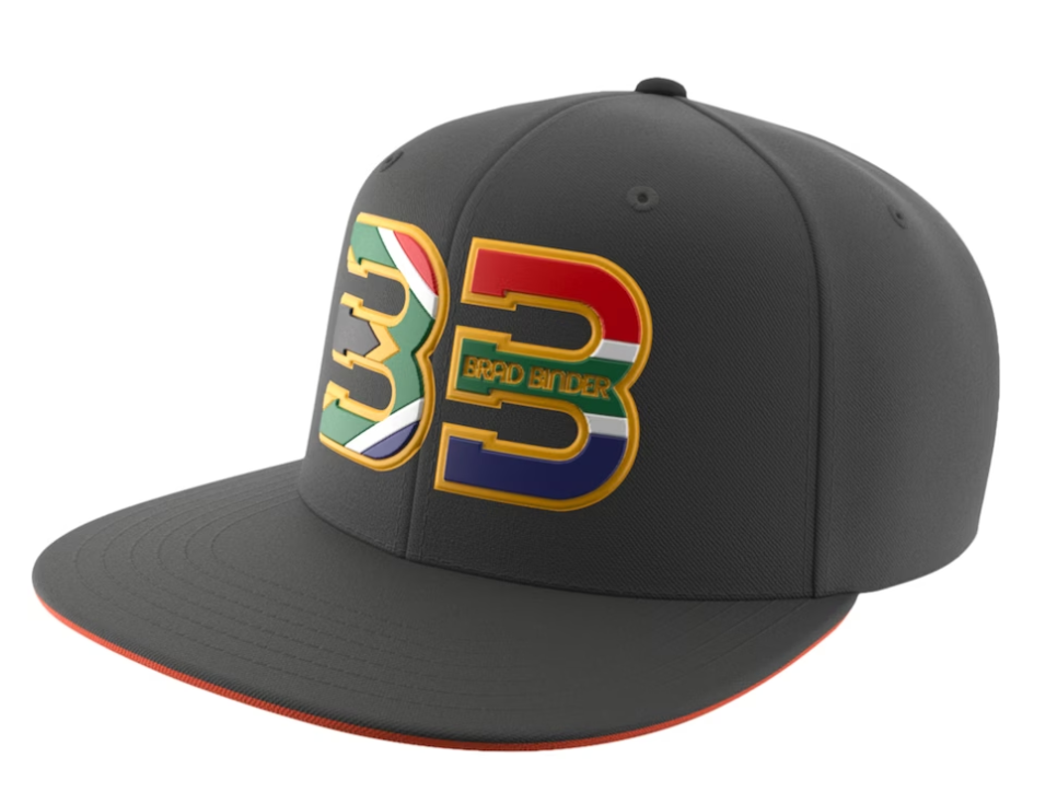 Brad Binder Cap, Brad 33, Motogp, flatbrim cap, Motogp cap, KTM, Brad Binder hat, Brad Binder Fan, South African Brad Binder cap, take a lot, new stock, best seller hat, official licensed merch, branded cap, exclusive gift
